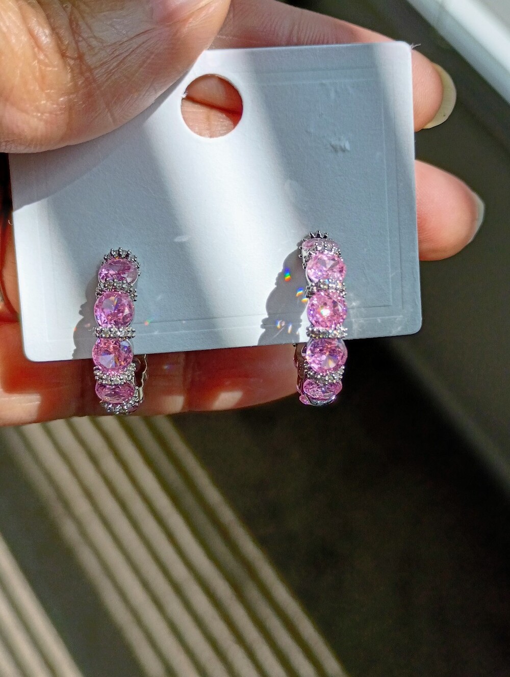 New Pink CZ Stones Hoop Earrings - Elegant Women’s Jewelry